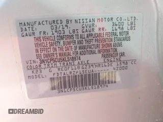 2019 Nissan Kicks S z VIN 3N1CP5CU5KL518974, wystawiony jako IAAI lot #42117317 z przebiegiem 88 001 mil mil oraz . Historia ofert i sprzedaży dostępna na DreamBid. Obrazek 9.