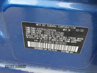 2020 Subaru WRX with VIN JF1VA1A67L9816091, listed as a IAAI auction lot 42255210 with 122,363 mi miles and . Bid and sale history available at DreamBid. Image 9.