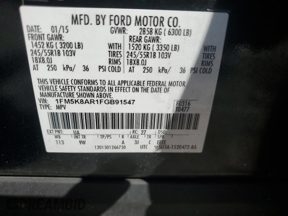 2015 Ford Utility Police Interceptor with VIN 1FM5K8AR1FGB91547, listed as a Copart auction lot 80617764 with 143,476 mi miles and Clean Title. Bid and sale history available at carsss.com. Image 14.