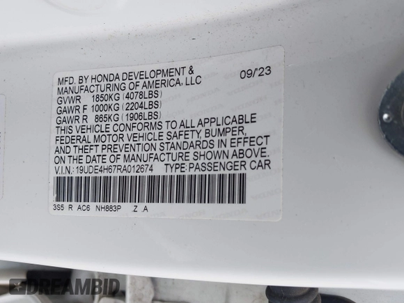 2024 Acura Integra Technology with VIN 19UDE4H67RA012674, listed as a IAAI auction lot 41778711 with 16,170 mi miles and . Bid and sale history available at DreamBid. Image 9.