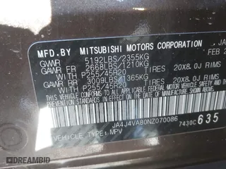 2022 Mitsubishi Outlander SEL with VIN JA4J4VA80NZ070086, listed as a IAAI auction lot 41859066 with 35,982 mi miles. Bid and sale history available at carsss.com. Image 9.