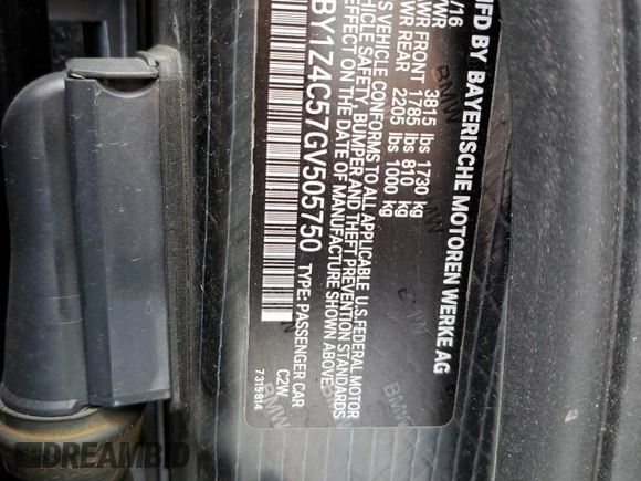 2016 BMW i3 z VIN WBY1Z4C57GV505750, wystawiony jako Copart lot #52028805 z przebiegiem 41 787 mil mil oraz Szkoda całkowita • Salvage title. Historia ofert i sprzedaży dostępna na DreamBid. Obrazek 12.