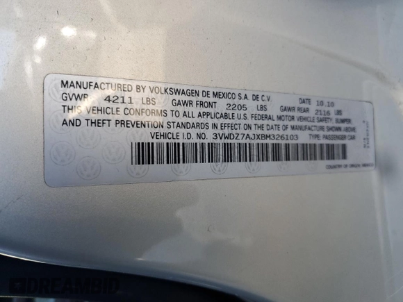 2011 Volkswagen Jetta SE with VIN 3VWDZ7AJXBM326103, listed as a Copart auction lot 57885185 with 149,064 mi miles and Salvage title. Bid and sale history available at DreamBid. Image 13.