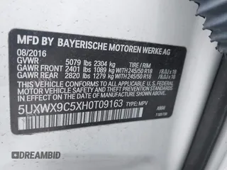 2017 BMW X3 xDrive28i with VIN 5UXWX9C5XH0T09163, listed as a IAAI auction lot 41119805 with 37,990 mi miles and . Bid and sale history available at DreamBid. Image 9.