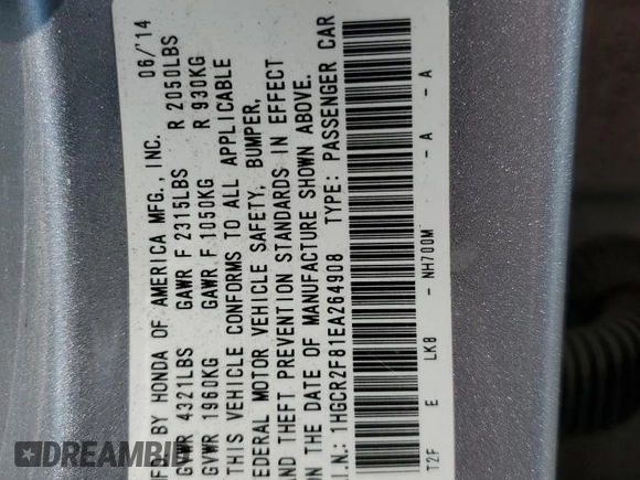 2014 Honda Accord Sedan EX-L with VIN 1HGCR2F81EA264908, listed as a Copart auction lot 73394934 with 230,346 mi miles and Salvage Title. Bid and sale history available at carsss.com. Image 12.
