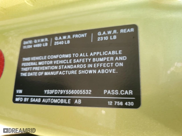 2005 Saab 9-3 Arc with VIN YS3FD79Y556005532, listed as a Copart auction lot 74693044 with NaN miles and Salvage Title. Bid and sale history available at carsss.com. Image 15.