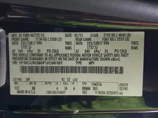 2015 Ford Escape SE with VIN 1FMCU9G90FUC66187, listed as a IAAI auction lot 41678861 with 284,548 mi miles and . Bid and sale history available at DreamBid. Image 9.