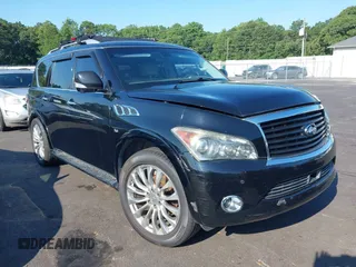 2011 Infiniti QX56 7-passenger with VIN JN8AZ2NF7B9502185, listed as a IAAI auction lot 42633171 with 213,363 mi miles and . Bid and sale history available at DreamBid. Image 1.