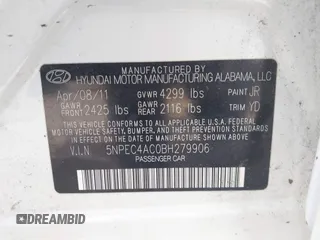 2011 Hyundai Sonata Limited with VIN 5NPEC4AC0BH279906, listed as a IAAI auction lot 41948774 with 146,742 mi miles and . Bid and sale history available at DreamBid. Image 9.