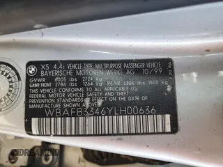 2000 BMW X5 with VIN WBAFB3346YLH00636, listed as a Copart auction lot 77256624 with 0 mi miles and Clean Title. Bid and sale history available at carsss.com. Image 13.