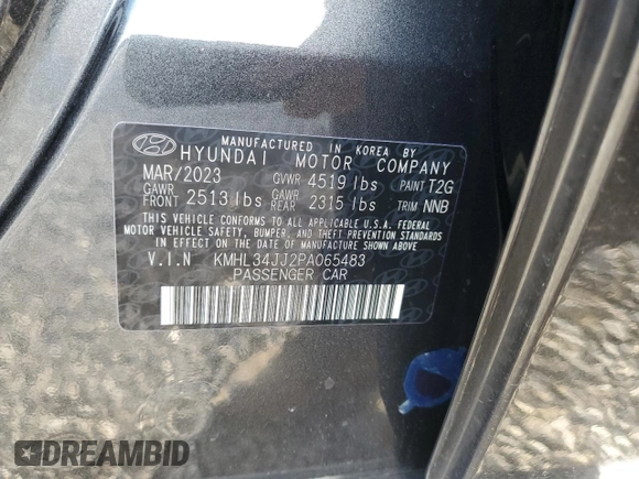 2023 Hyundai Sonata SEL with VIN KMHL34JJ2PA065483, listed as a Copart auction lot 37023554 with 14,515 mi miles and . Bid and sale history available at DreamBid. Image 12.