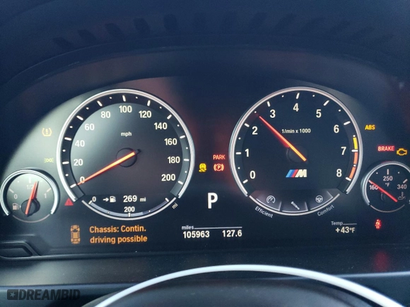2015 BMW X5 M with VIN 5YMKT6C50F0C89135, listed as a Copart auction lot 84718754 with 105,963 mi miles and Salvage Title. Bid and sale history available at carsss.com. Image 9.