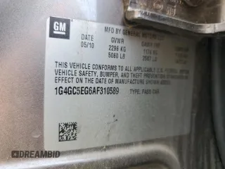 2010 Buick LaCrosse CXL with VIN 1G4GC5EG6AF310589, listed as a Copart auction lot 53831645 with Not Provided miles and Salvage Title. Bid and sale history available at DreamBid. Image 12.