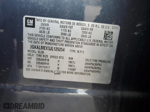 2018 GMC Terrain SLE with VIN 3GKALMEX3JL129254, listed as a Copart auction lot 87118004 with 0 mi miles and Non Repairable. Bid and sale history available at carsss.com. Image 13.