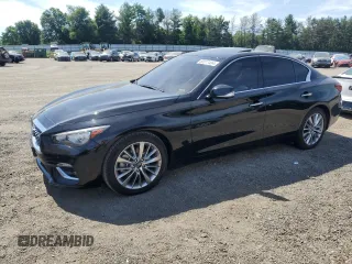 2021 Infiniti Q50 Luxe z VIN JN1EV7BP6MM706949, wystawiony jako Copart lot #60077404 z przebiegiem 63 817 mil mil oraz Szkoda całkowita • Salvage title. Historia ofert i sprzedaży dostępna na DreamBid. Obrazek 1.