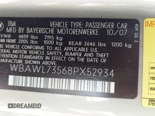 2008 BMW 3 Series 335i z VIN WBAWL73568PX52934, wystawiony jako IAAI lot #42212988 z przebiegiem 76 023 mil mil oraz . Historia ofert i sprzedaży dostępna na DreamBid. Obrazek 9.
