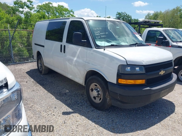 2019 Chevrolet Express Cargo with VIN 1GCWGAFG8K1365250, listed as a IAAI auction lot 42107432 with 192,055 mi miles. Bid and sale history available at carsss.com. Image 1.
