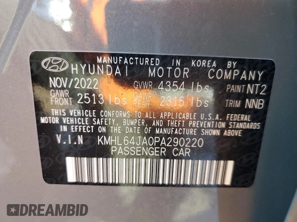 2023 Hyundai Sonata SEL with VIN KMHL64JA0PA290220, listed as a Copart auction lot 46497405 with 23,799 mi miles and Salvage Title. Bid and sale history available at DreamBid. Image 13.