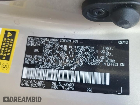 2012 Lexus RX 450h with VIN JTJBC1BA3C2435404, listed as a Copart auction lot 50693325 with 164,221 mi miles and Salvage Title. Bid and sale history available at DreamBid. Image 13.