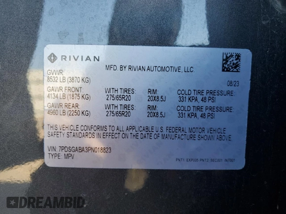 2023 Rivian R1S Adventure z VIN 7PDSGABA3PN018823, wystawiony jako Copart lot #53184595 z przebiegiem 36 677 mil mil oraz Szkoda całkowita • Salvage title. Historia ofert i sprzedaży dostępna na DreamBid. Obrazek 15.