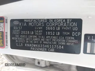 2017 Kia Rio LX z VIN KNADM4A35H6117584, wystawiony jako IAAI lot #42244051 z przebiegiem 123 378 mil mil oraz . Historia ofert i sprzedaży dostępna na DreamBid. Obrazek 9.