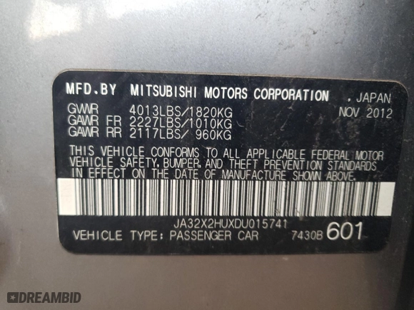2013 Mitsubishi Lancer Sportback ES with VIN JA32X2HUXDU015741, listed as a Copart auction lot 78162424 with 116,631 mi miles and Salvage Title. Bid and sale history available at carsss.com. Image 12.
