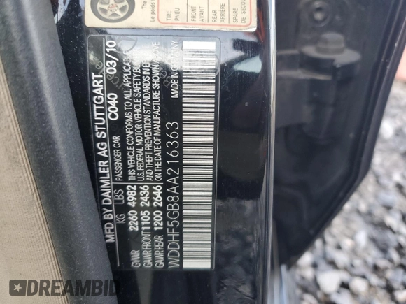 2010 Mercedes-Benz E 350 Luxury with VIN WDDHF5GB8AA216363, listed as a Copart auction lot 48805565 with 165,131 mi miles and Salvage Title. Bid and sale history available at DreamBid. Image 15.