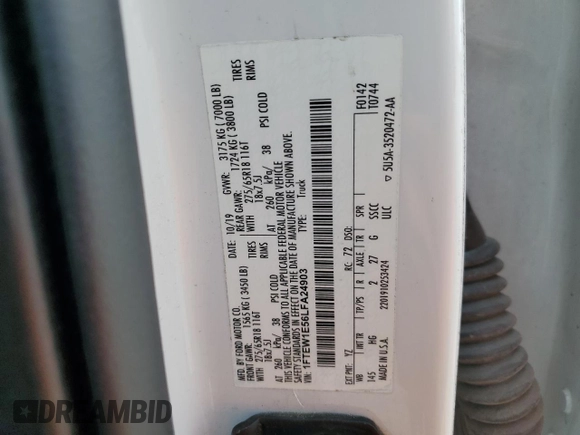 2020 Ford F-150 XL with VIN 1FTEW1E56LFA24903, listed as a Copart auction lot 54551235 with 178,503 mi miles and Clean title. Bid and sale history available at DreamBid. Image 12.