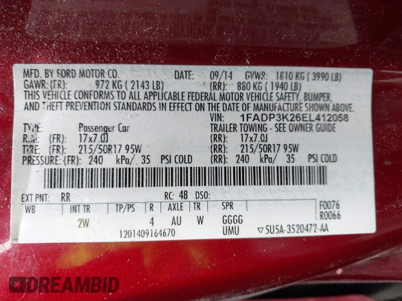 2014 Ford Focus SE with VIN 1FADP3K26EL412058, listed as a IAAI auction lot 42073435 with 119,568 mi miles. Bid and sale history available at carsss.com. Image 9.