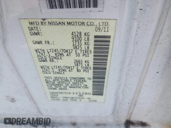 2012 Nissan NV SV with VIN 1N6AF0KY1CN111280, listed as a IAAI auction lot 41835958 with 153,051 mi miles. Bid and sale history available at carsss.com. Image 9.