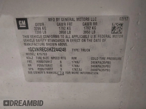 2017 Chevrolet Silverado 1500 LT with VIN 1GCVKREC6HZ244248, listed as a IAAI auction lot 41995596 with 148,073 mi miles and . Bid and sale history available at DreamBid. Image 9.