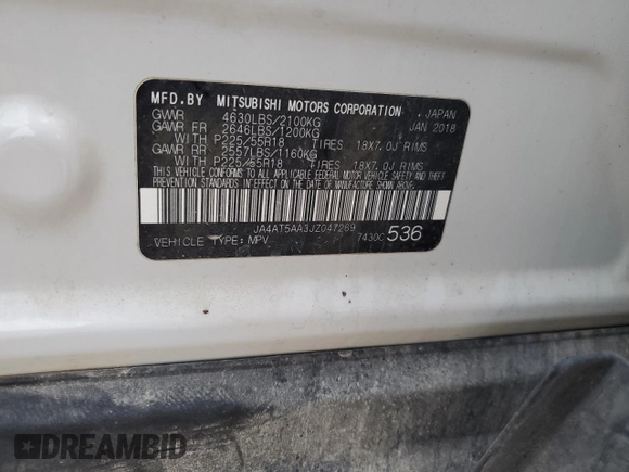2018 Mitsubishi Eclipse Cross SE with VIN JA4AT5AA3JZ047269, listed as a Copart auction lot 44382225 with 132,020 mi miles and Salvage title. Bid and sale history available at DreamBid. Image 13.