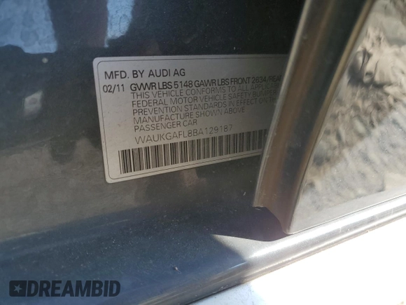 2011 Audi S4 Prestige with VIN WAUKGAFL8BA129187, listed as a Copart auction lot 72846904 with 112,831 mi miles and Salvage Title. Bid and sale history available at carsss.com. Image 12.
