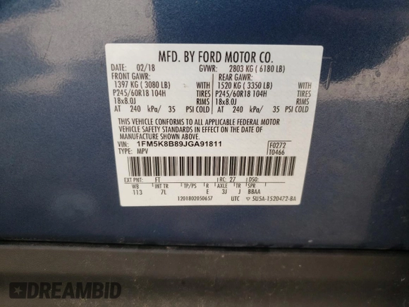 2018 Ford Explorer z VIN 1FM5K8B89JGA91811, wystawiony jako Copart lot #60689385 z przebiegiem 117 538 mil mil oraz Szkoda całkowita • Salvage title. Historia ofert i sprzedaży dostępna na DreamBid. Obrazek 13.