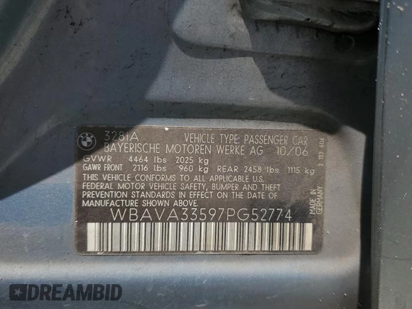 2007 BMW 3 Series 328i z VIN WBAVA33597PG52774, wystawiony jako Copart lot #60345555 z przebiegiem 189 361 mil mil oraz Szkoda całkowita • Salvage title. Historia ofert i sprzedaży dostępna na DreamBid. Obrazek 12.