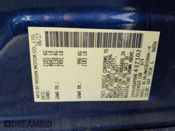 2017 Nissan Maxima SR with VIN 1N4AA6APXHC437102, listed as a IAAI auction lot 41853214 with 98,240 mi miles and . Bid and sale history available at DreamBid. Image 9.