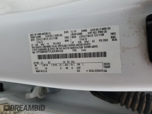 2020 Ford F-350 XL с VIN 1FT8W3DT7LEC09122, выставлен на аукционе Copart как лот 50640265 с пробегом 81 825 миль миль и Списание • Salvage title. История ставок и продаж доступна на DreamBid. Изображение 14.