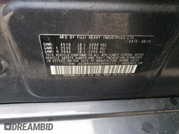 2016 Subaru Legacy 2.5i with VIN 4S3BNAA69G3004771, listed as a Copart auction lot 60773513 with 110,244 mi miles. Bid and sale history available at carsss.com. Image 13.