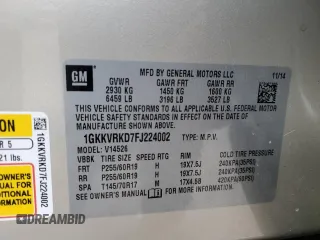 2015 GMC Acadia SLT with VIN 1GKKVRKD7FJ224002, listed as a Copart auction lot 45851335 with 34,509 mi miles and Salvage Title. Bid and sale history available at carsss.com. Image 13.