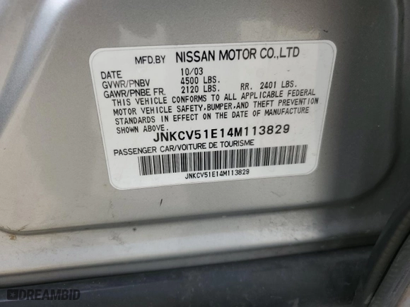 2004 Infiniti G35 Sedan w/Leather with VIN JNKCV51E14M113829, listed as a Copart auction lot 48323175 with NaN miles and Salvage Title. Bid and sale history available at carsss.com. Image 12.