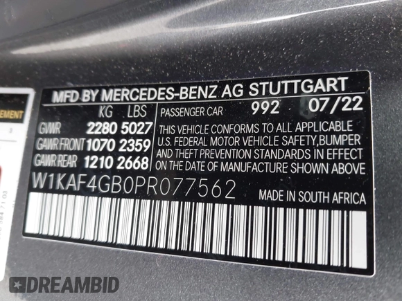 2023 Mercedes-Benz C 300 with VIN W1KAF4GB0PR077562, listed as a IAAI auction lot 41668553 with 18,888 mi miles and . Bid and sale history available at DreamBid. Image 9.