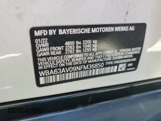 2022 BMW 4 Series 430i with VIN WBA63AV09NFM36850, listed as a Copart auction lot 49596085 with 51,405 mi miles and Salvage title. Bid and sale history available at DreamBid. Image 15.