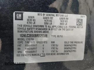 2011 Chevrolet Tahoe Commercial with VIN 1GNLC2E00BR325388, listed as a IAAI auction lot 41472731 with 265,781 mi miles and . Bid and sale history available at DreamBid. Image 9.