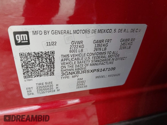 2023 Chevrolet Blazer LT with VIN 3GNKBJRSXPS147109, listed as a IAAI auction lot 42137595 with 16,533 mi miles and . Bid and sale history available at DreamBid. Image 9.