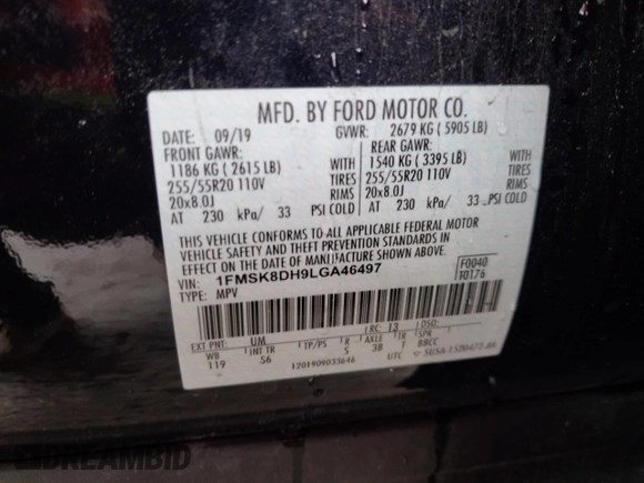 2020 Ford Explorer XLT with VIN 1FMSK8DH9LGA46497, listed as a Copart auction lot 51454225 with 60,486 mi miles and Salvage Title. Bid and sale history available at DreamBid. Image 14.