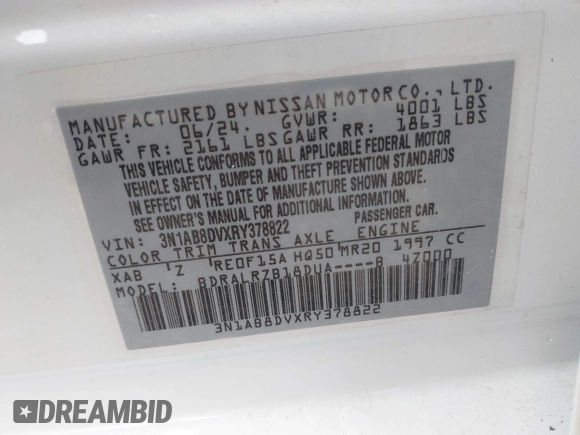 2024 Nissan Sentra SR with VIN 3N1AB8DVXRY378822, listed as a IAAI auction lot 42279641 with 8,042 mi miles and . Bid and sale history available at DreamBid. Image 9.