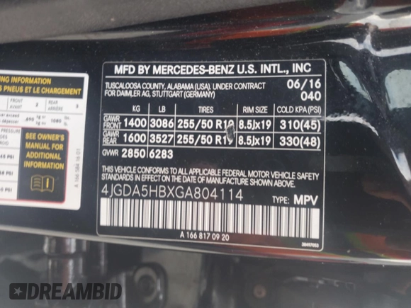 2016 Mercedes-Benz GLE 350 с VIN 4JGDA5HBXGA804114, выставлен на аукционе Copart как лот 59969555 с пробегом 94 068 миль миль и Списание • Salvage title. История ставок и продаж доступна на DreamBid. Изображение 13.