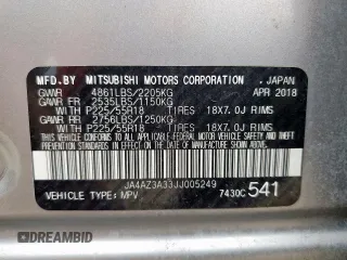 2018 Mitsubishi Outlander ES with VIN JA4AZ3A33JJ005249, listed as a Copart auction lot 60602245 with 113,122 mi miles and Salvage title. Bid and sale history available at DreamBid. Image 12.