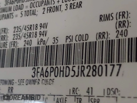 2018 Ford Fusion SE with VIN 3FA6P0HD5JR280177, listed as a IAAI auction lot 42350449 with 125,149 mi miles and . Bid and sale history available at DreamBid. Image 9.