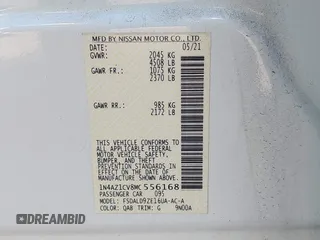 2021 Nissan LEAF SV with VIN 1N4AZ1CV8MC556168, listed as a IAAI auction lot 41758095 with 16,631 mi miles and . Bid and sale history available at DreamBid. Image 9.